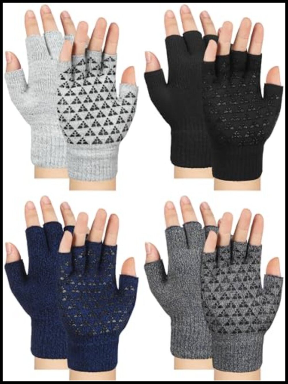 Fingerless Winter Knit Gloves Half Finger Non-Slip 4 Pair Unisex